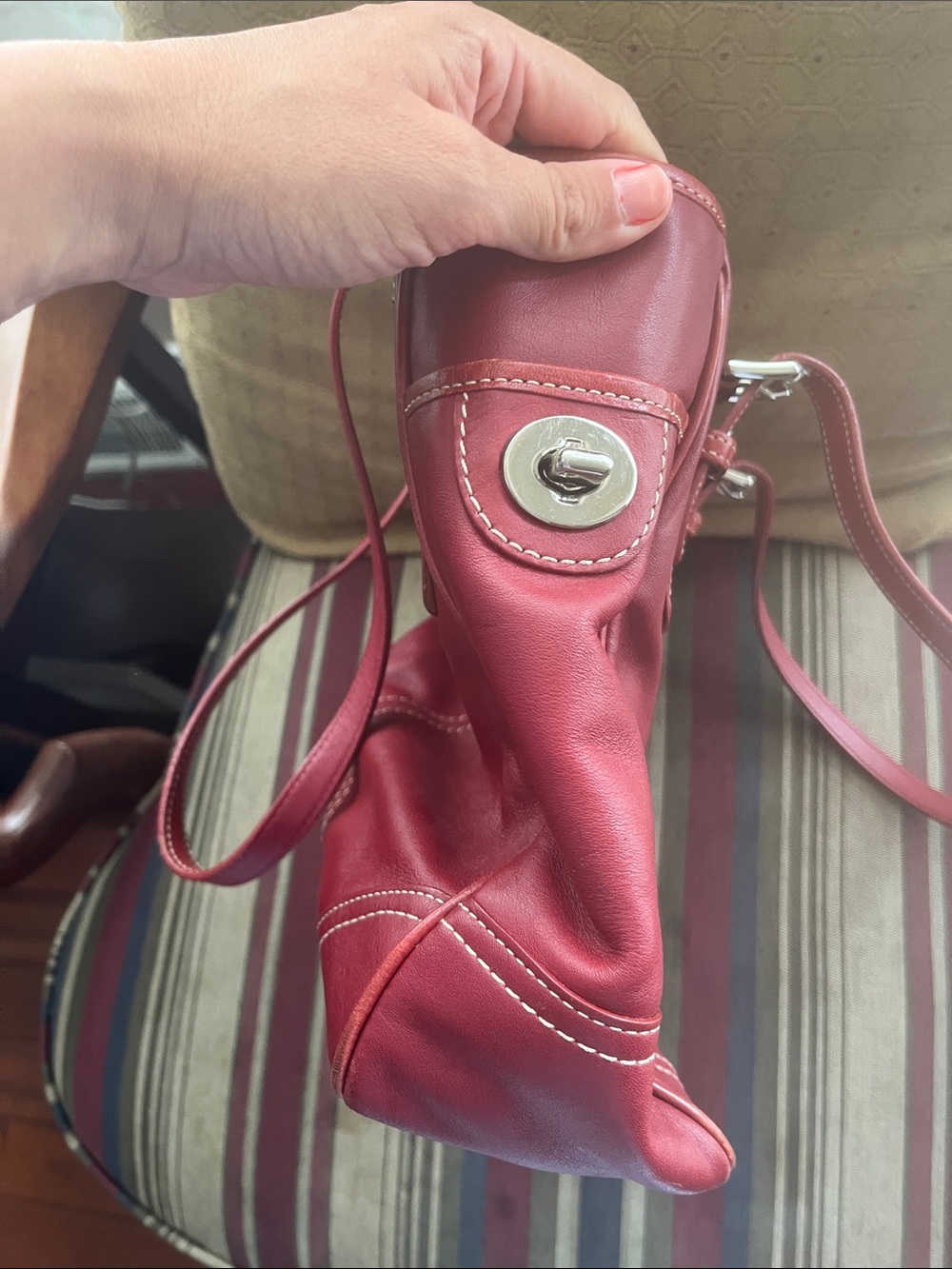 Coach Cherry Red Leather Tote with Silver Hardware - Picture 5 of 7